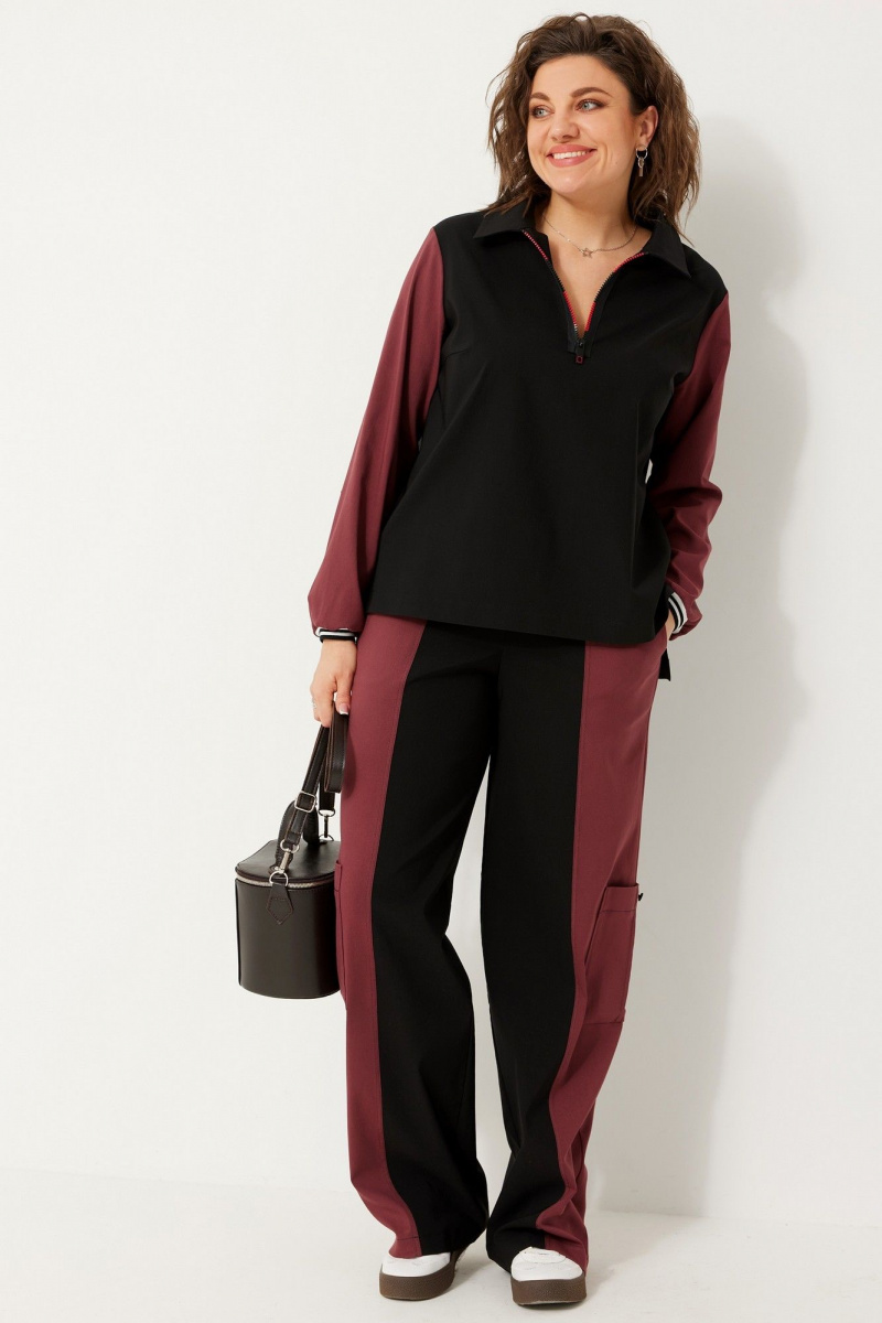 Брючный комплект BegiModa 3090 чёрный бордо