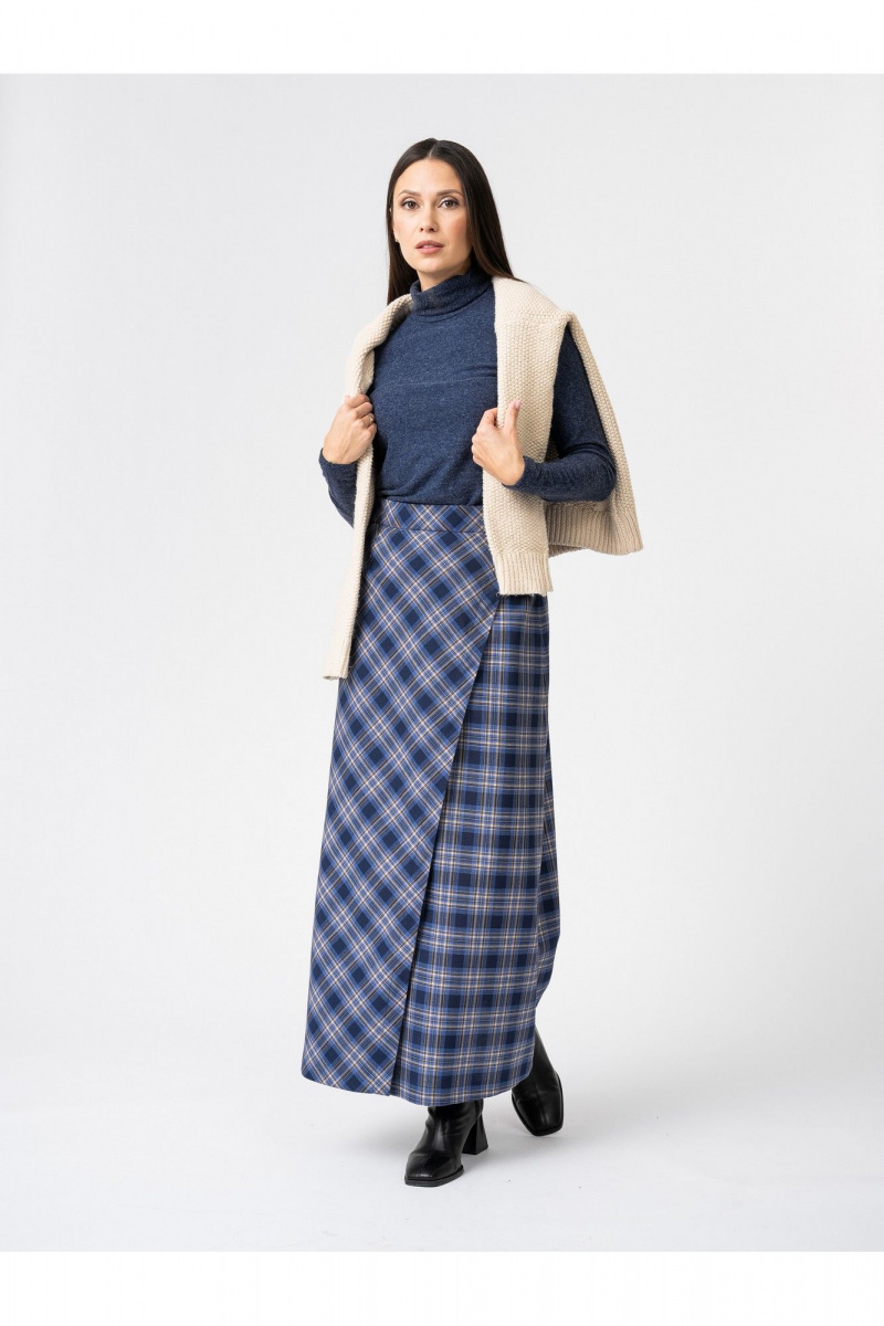 Юбки FASHION CENTRE Пш-3908 синий_в_ клетку
