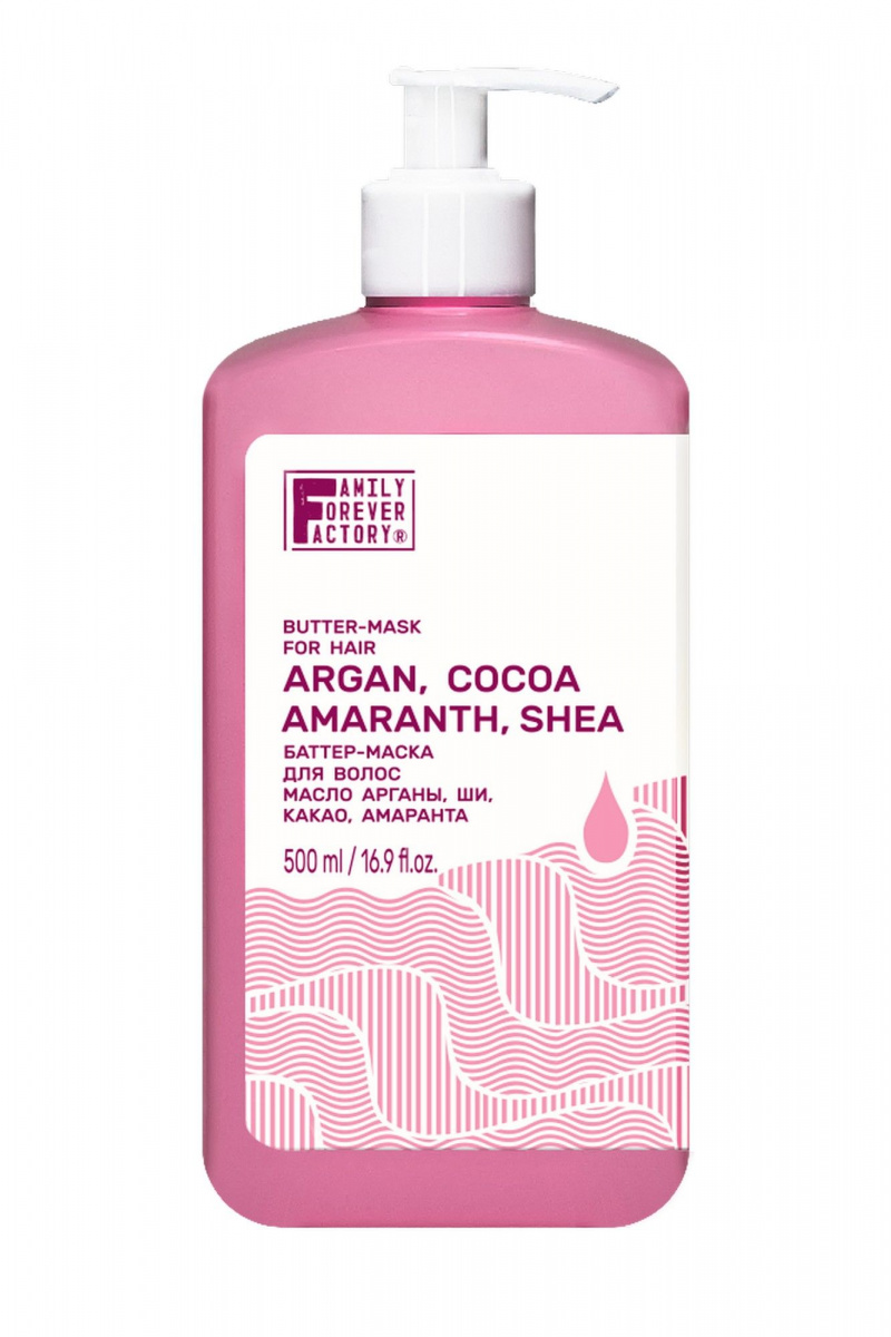 Маски для волос FAMILY FOREVER FACTORY Hair Pure Boom Баттер-маска для волос Масло арганы, ши, какао 500 мл
