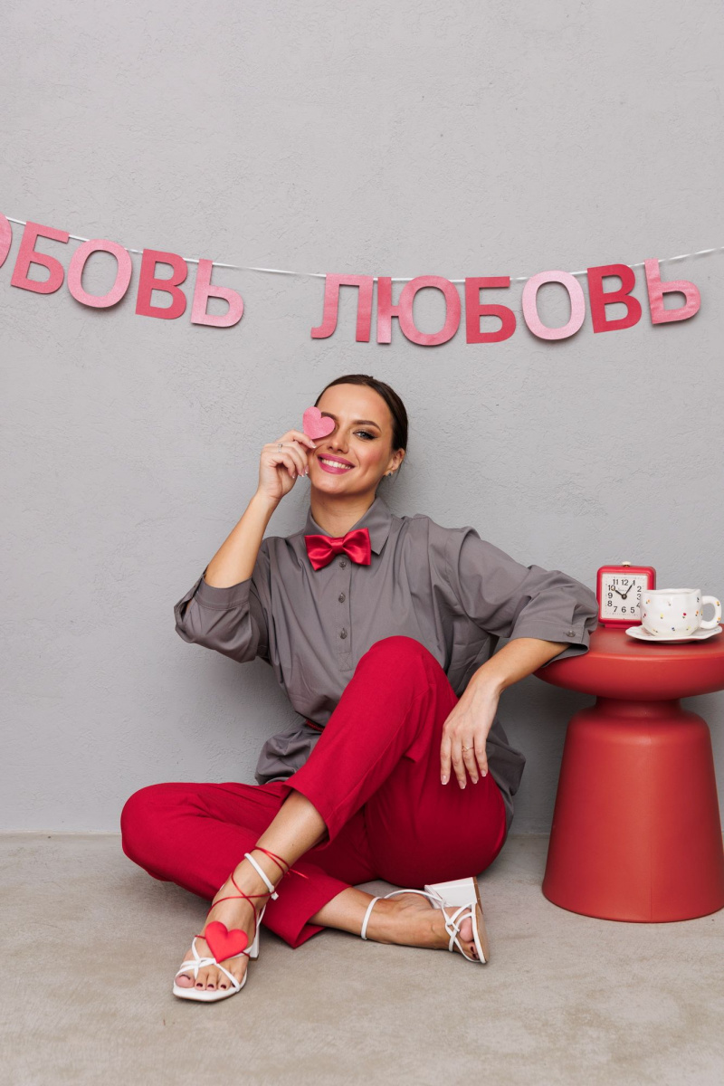 Брючный комплект Mubliz 261 серый-бордо