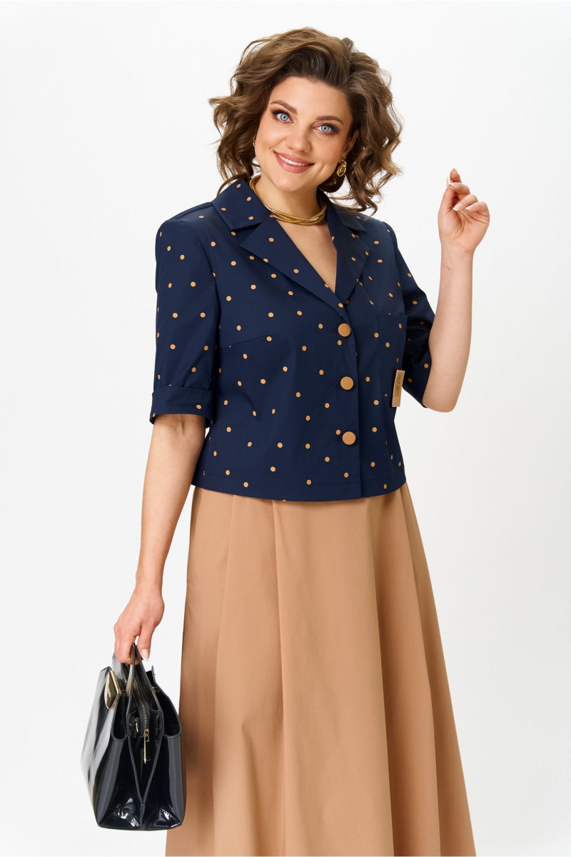 Юбочный костюм Aira Style 24120 капучино-синий