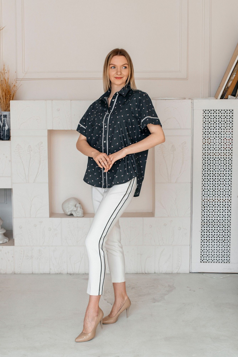 Рубашки Shymoda М_439-25 тёмно-синий/бело-красный_принт