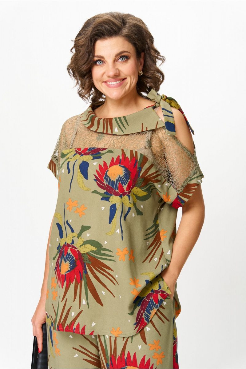 Брючный комплект Michel chic 1426 хаки_цветы