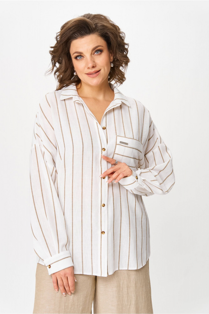 Брючный комплект Michel chic 1425 бежевый_белый