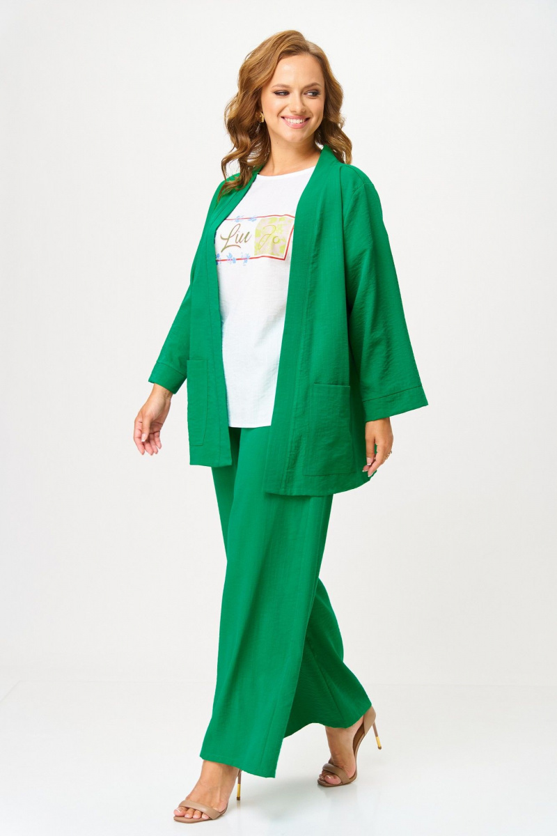 Брючный костюм ANASTASIA MAK 1290 зеленый+молочный