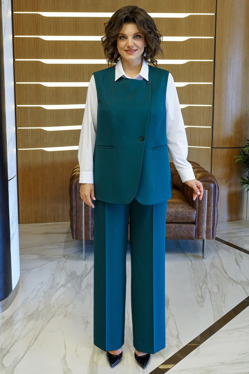Брючный комплект Alani Collection 2416  изумруд-белый