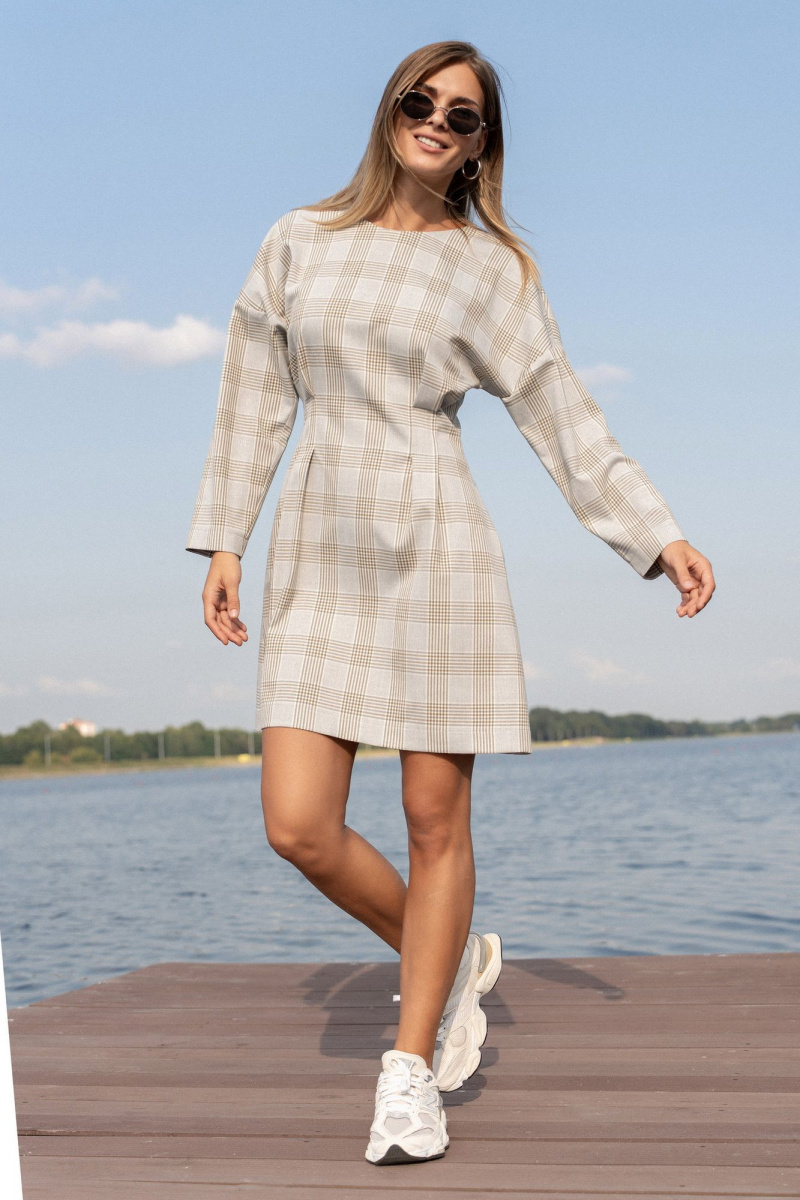 Платья SILVERSPICE S-5536 клетка_серо-голубой