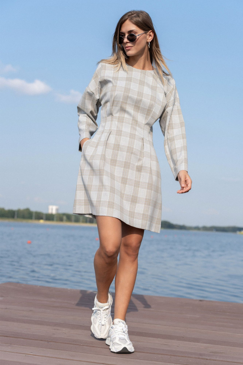 Платья SILVERSPICE S-5536 клетка_серо-голубой