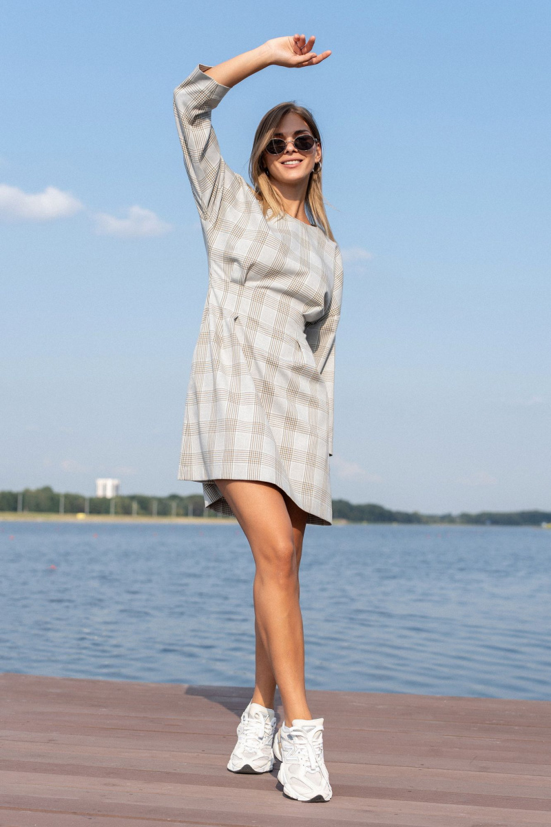 Платья SILVERSPICE S-5536 клетка_серо-голубой