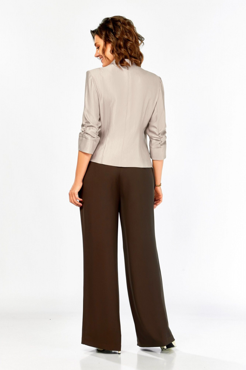 Брючный комплект Ольга Стиль С-968 бежево-коричневый