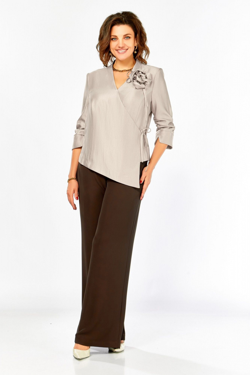 Брючный комплект Ольга Стиль С-968 бежево-коричневый