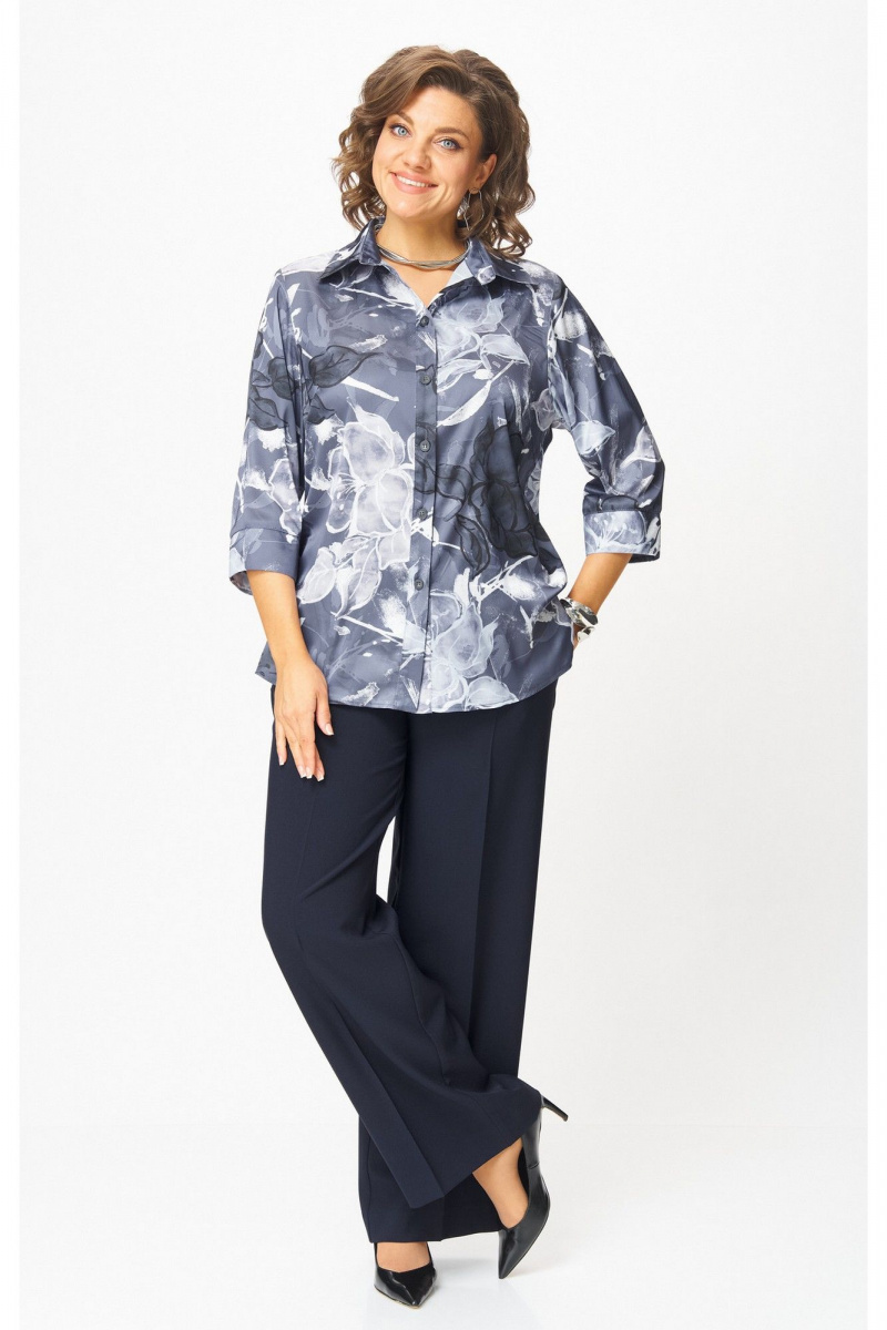 Брючный комплект БелЭльСтиль 877-3_26_22+601-2_88_22 синий принт+синий