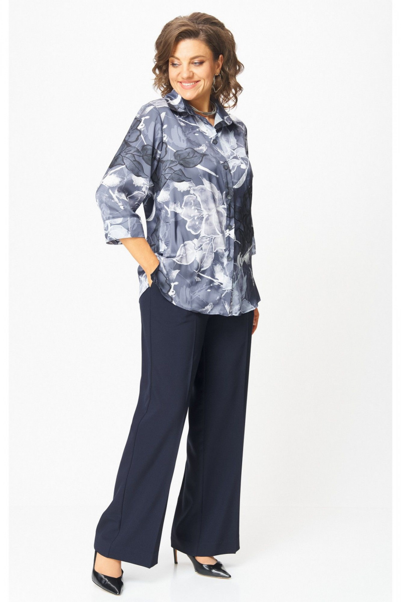 Брючный комплект БелЭльСтиль 877-3_26_22+601-2_88_22 синий принт+синий