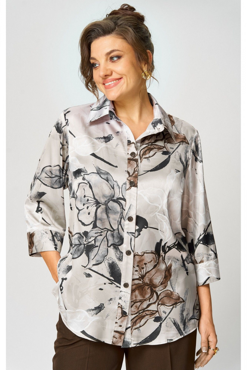 Брючный комплект БелЭльСтиль 877-3_26_22+601-2_88_22 бежево-коричневый