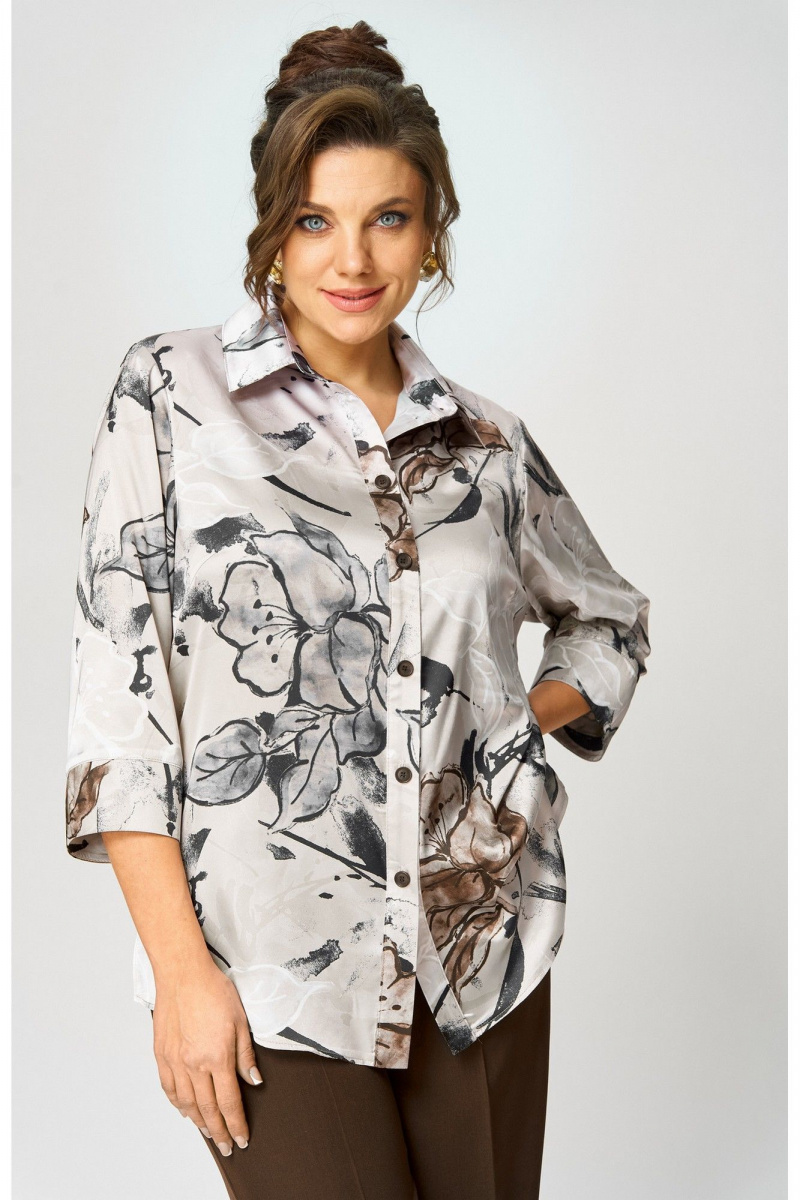 Брючный комплект БелЭльСтиль 877-3_26_22+601-2_88_22 бежево-коричневый