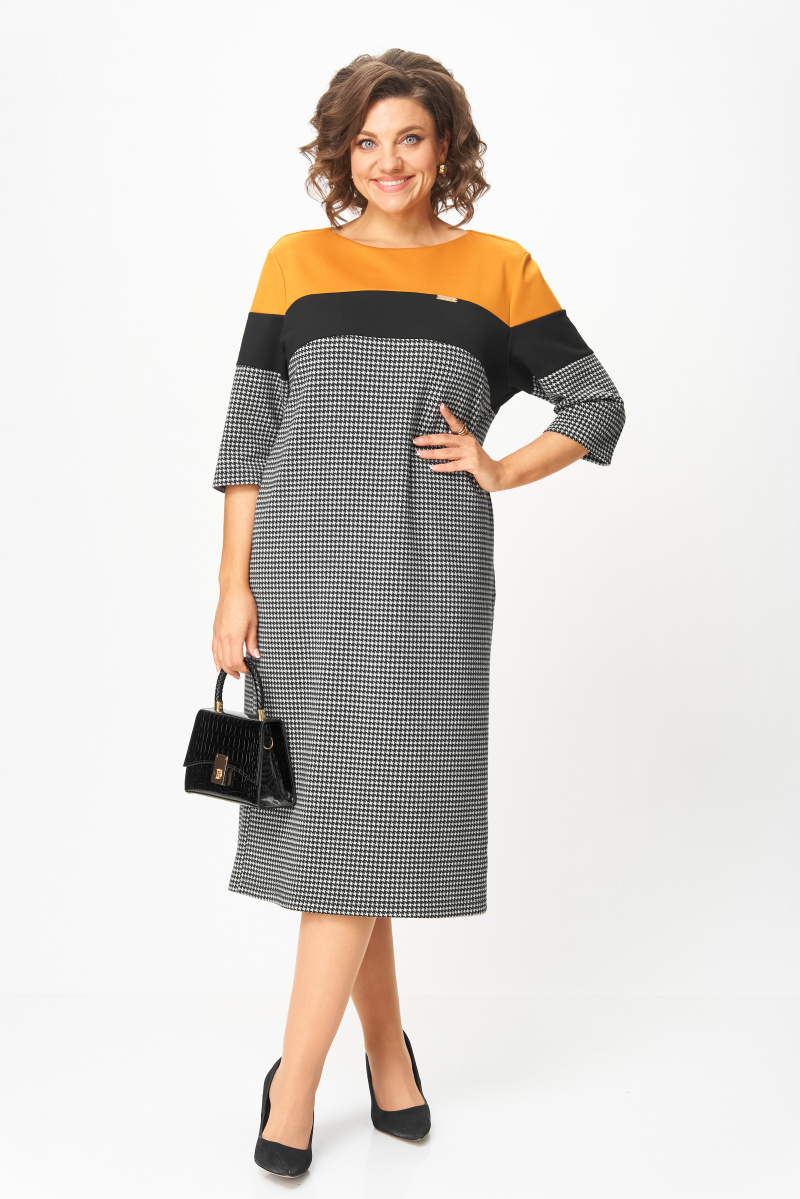 Платья Michel chic 2188 гусиная лапка,горчица