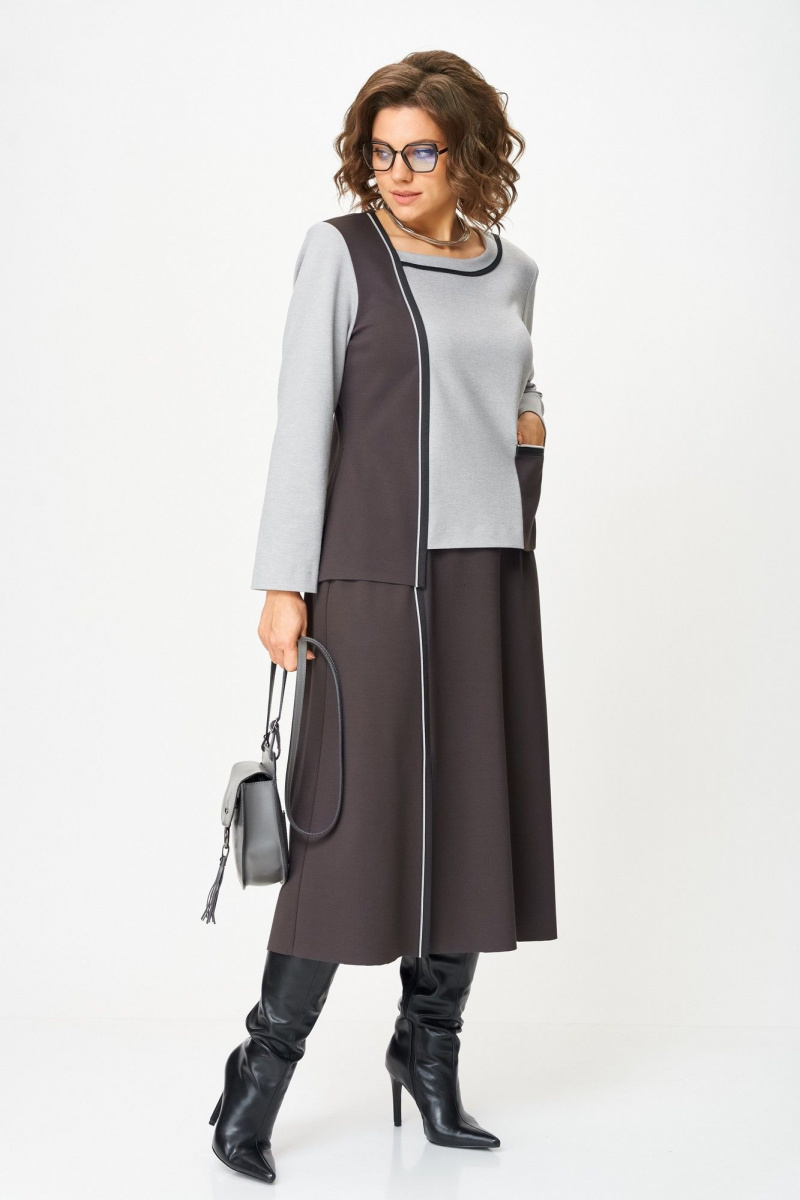 Юбочный комплект Aira Style 24132 серо-коричневый