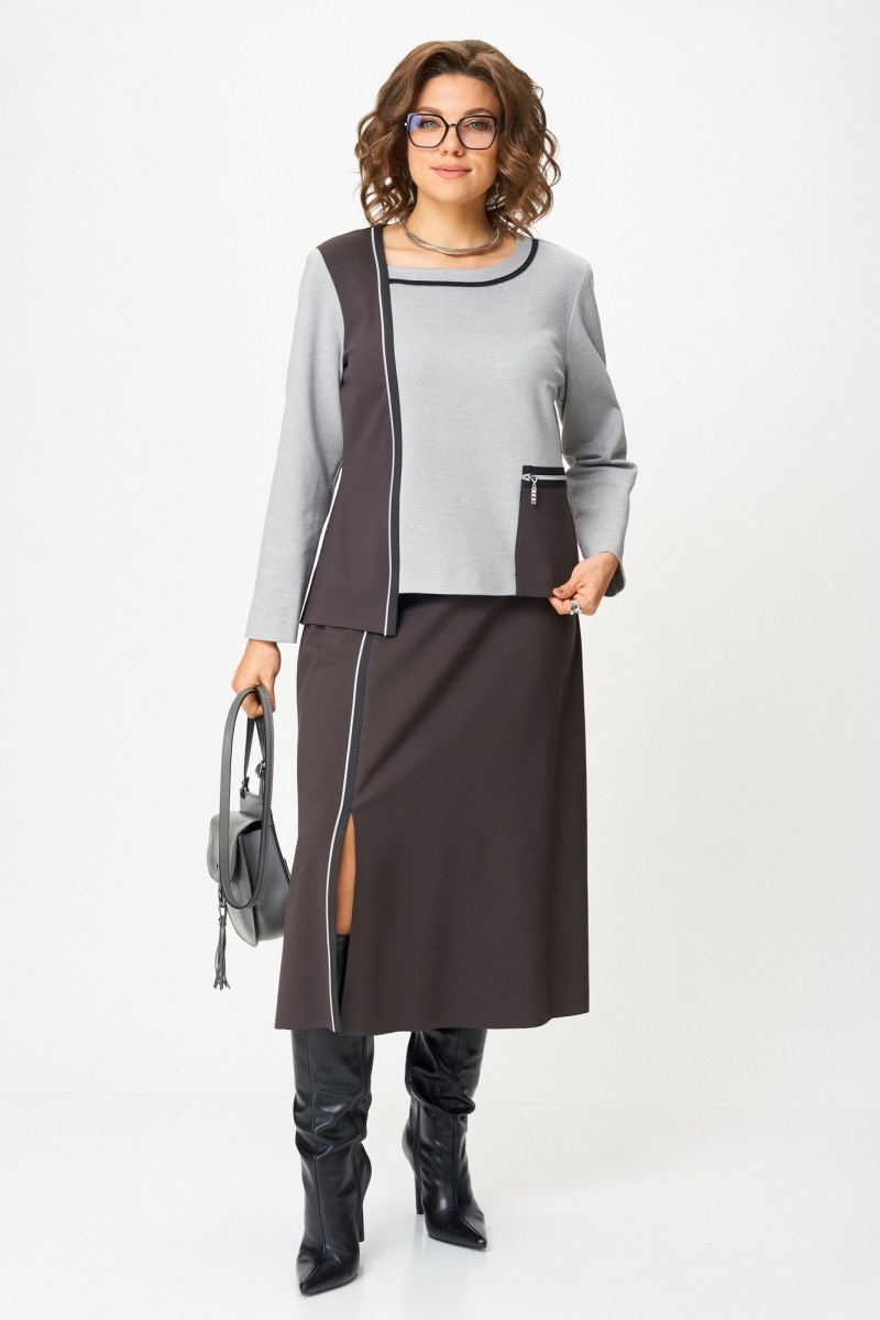 Юбочный комплект Aira Style 24132 серо-коричневый
