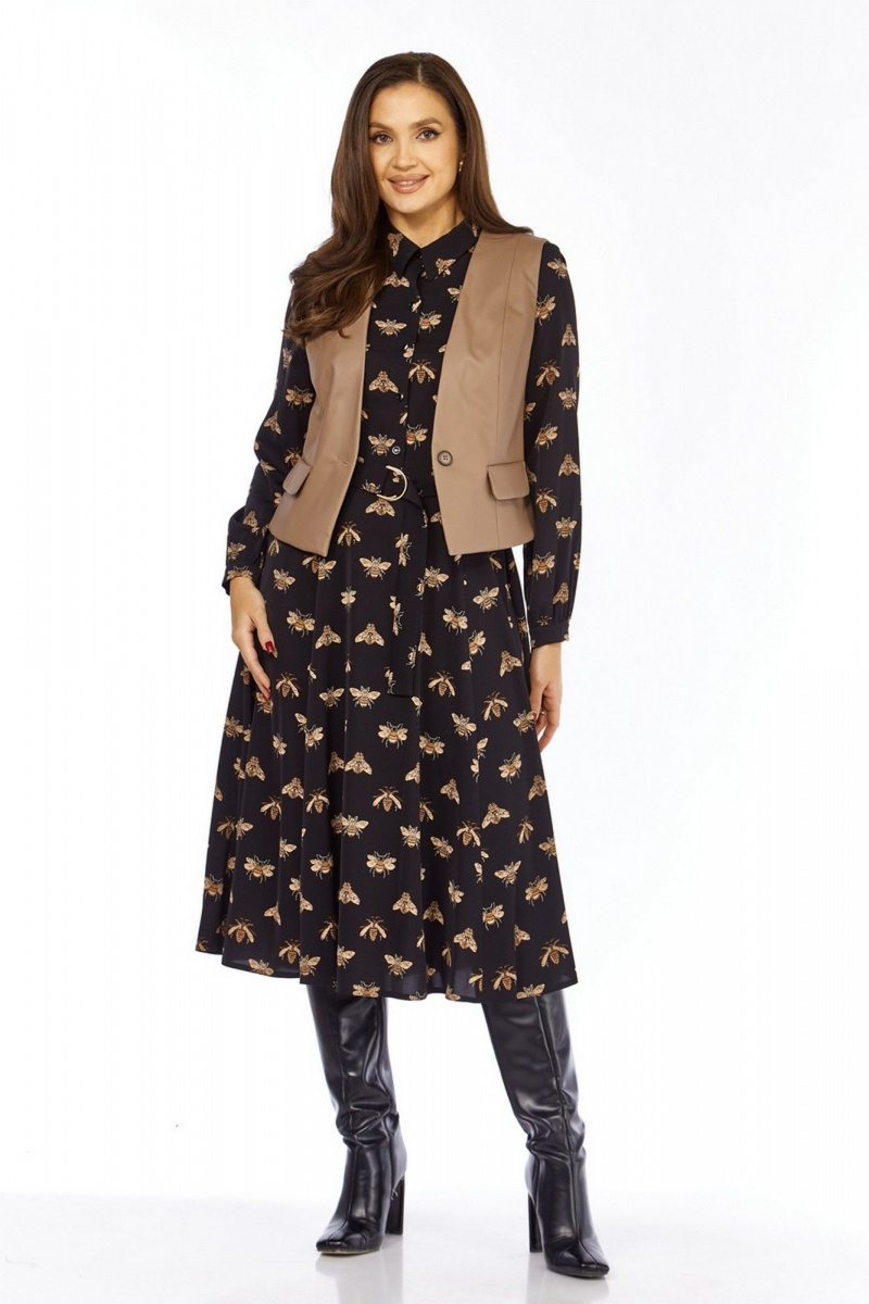 Плательный комплект Милора-стиль 1380/1 черный+капучино_пчелы