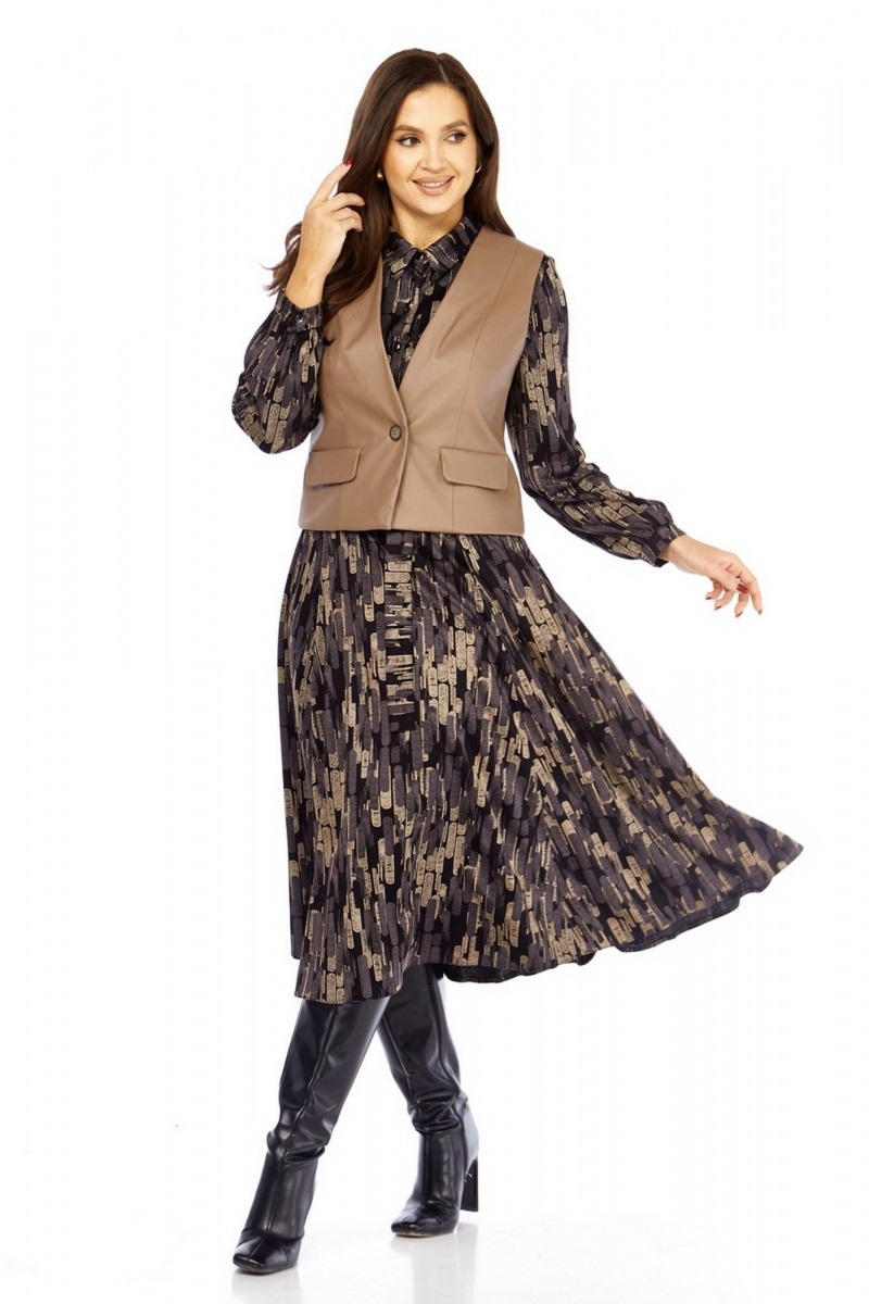 Плательный комплект Милора-стиль 1380/1 черный+капучино_штрихи