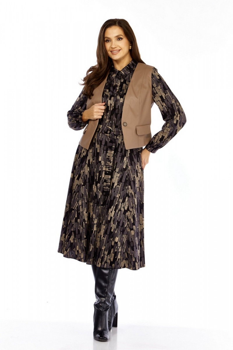 Плательный комплект Милора-стиль 1380/1 черный+капучино_штрихи