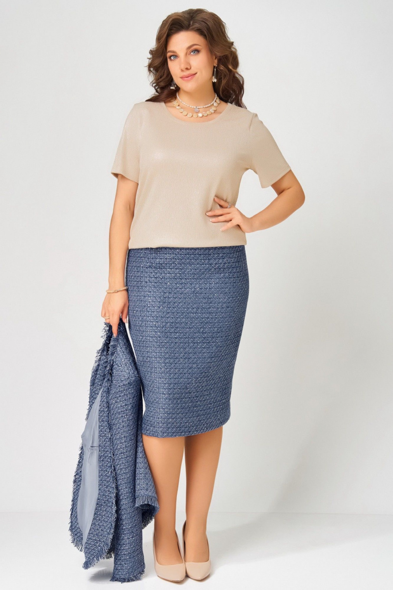 Юбочный костюм Fita 4055 бежево-синий