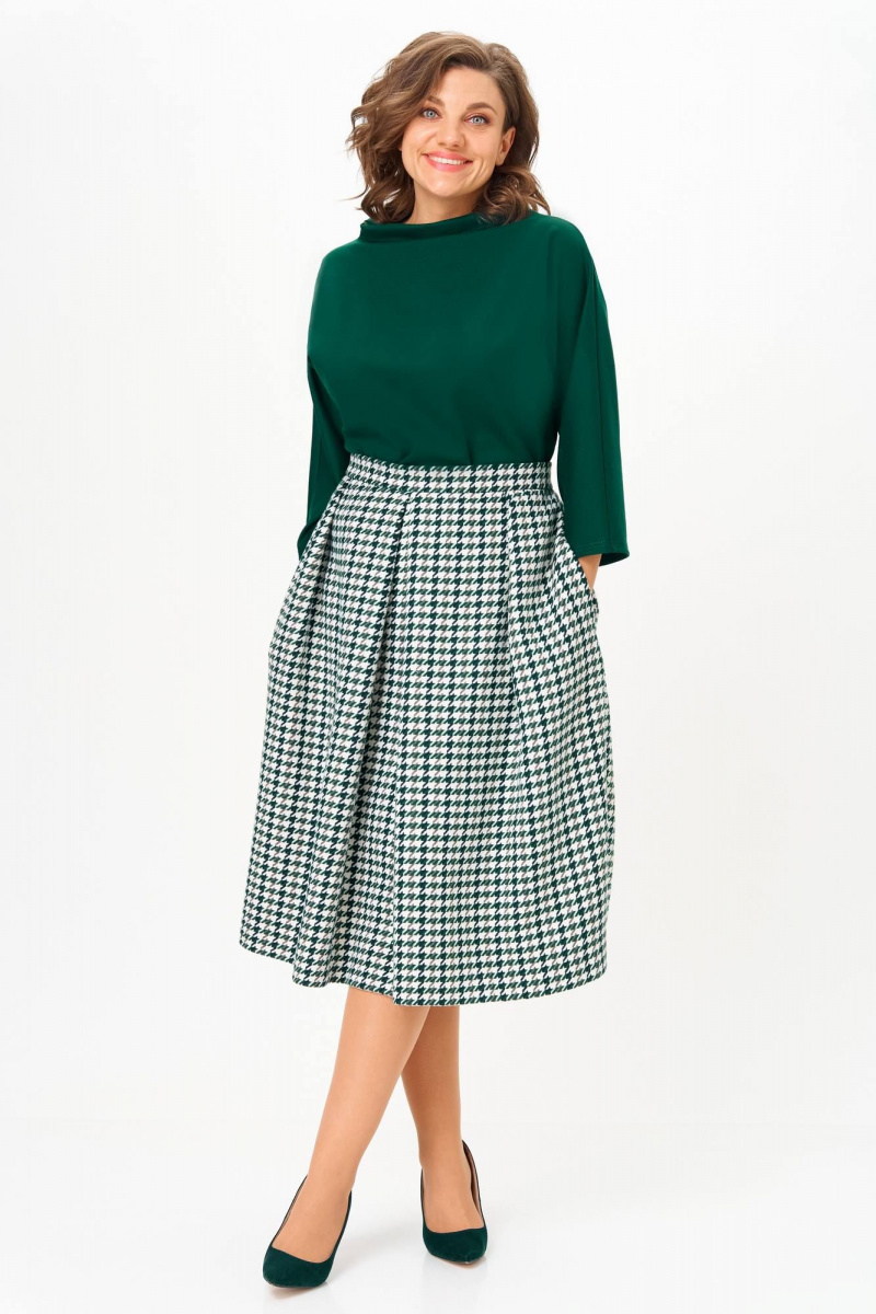 Юбочный комплект Anastasia 1304.1 изумрудный/гусиная_лапка