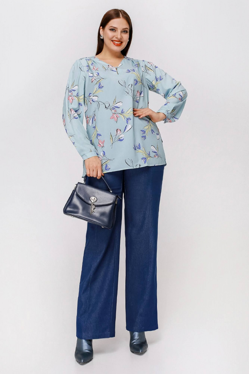 Блузы La rouge 62575 мята-(цветы)