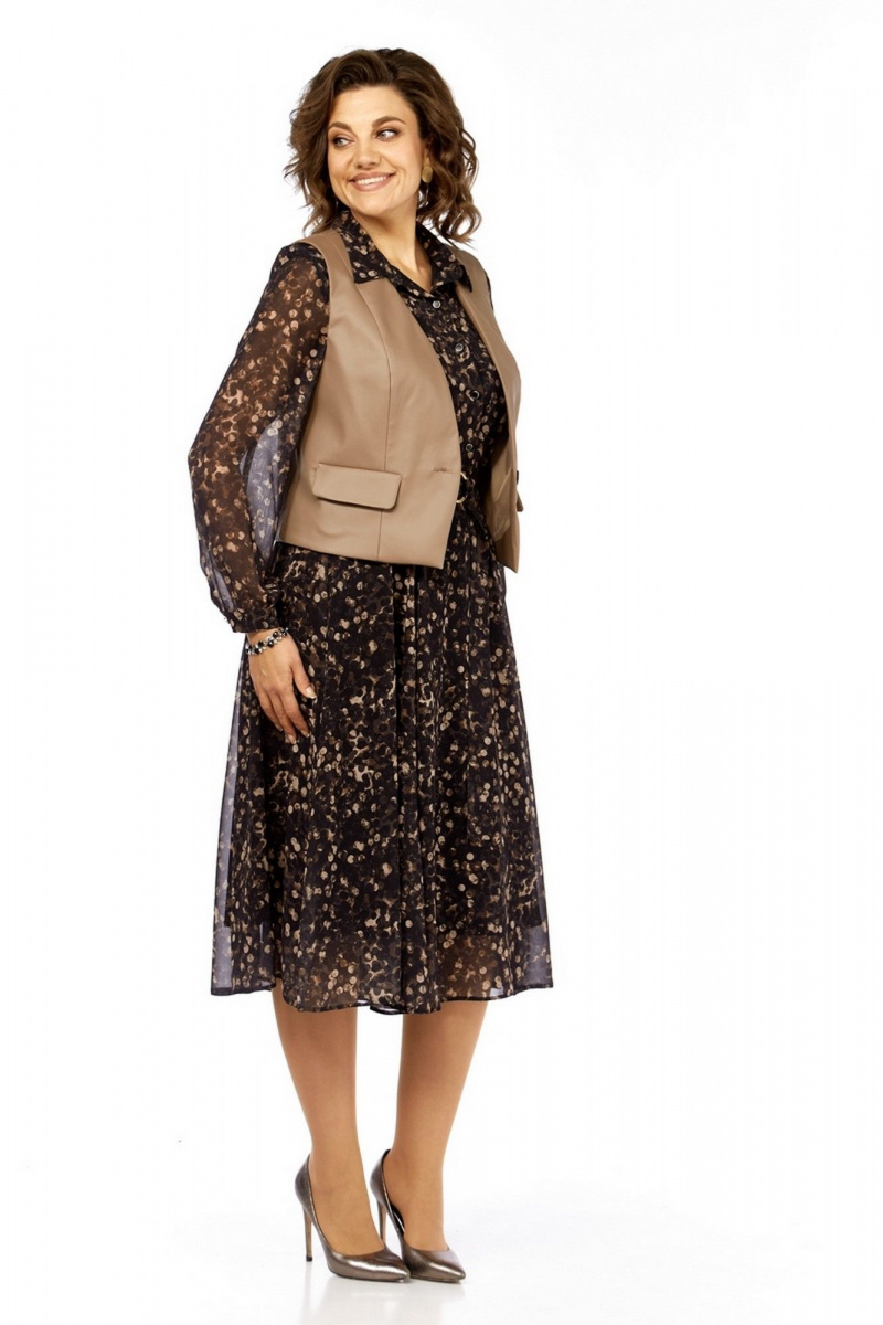 Плательный комплект Милора-стиль 1380/1 черный+капучино_кружочки