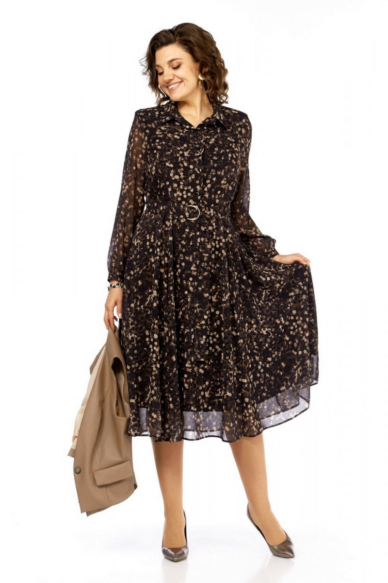 Плательный комплект Милора-стиль 1380/1 черный+капучино_кружочки