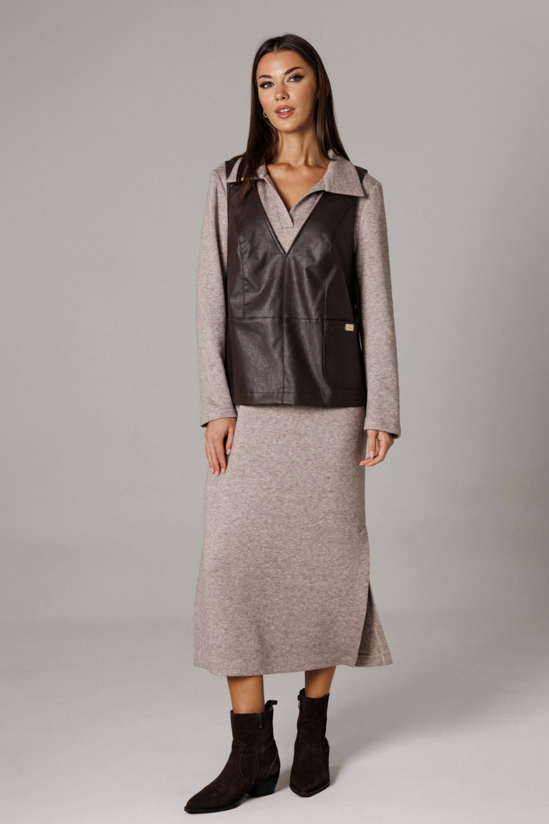 Плательный комплект Ларс Стиль 1175 бежевый,шоколадный