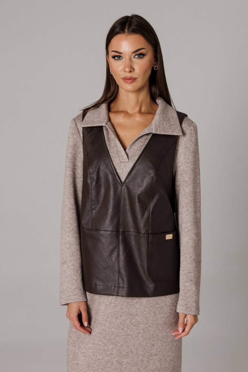 Плательный комплект Ларс Стиль 1175 бежевый,шоколадный