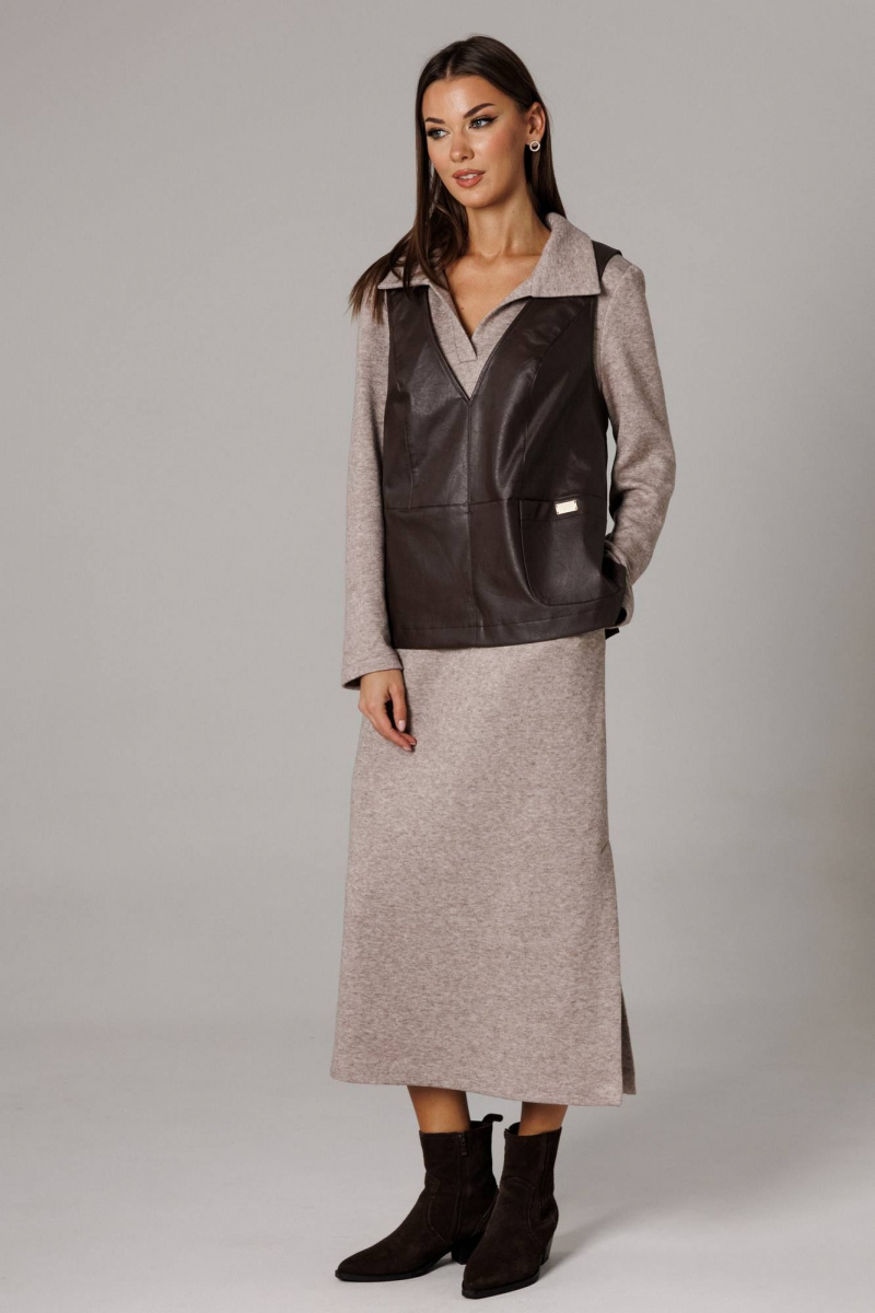 Плательный комплект Ларс Стиль 1175 бежевый,шоколадный