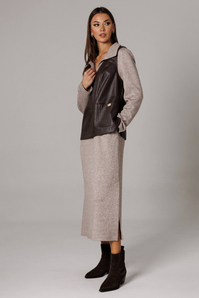 Плательный комплект Ларс Стиль 1175 бежевый,шоколадный