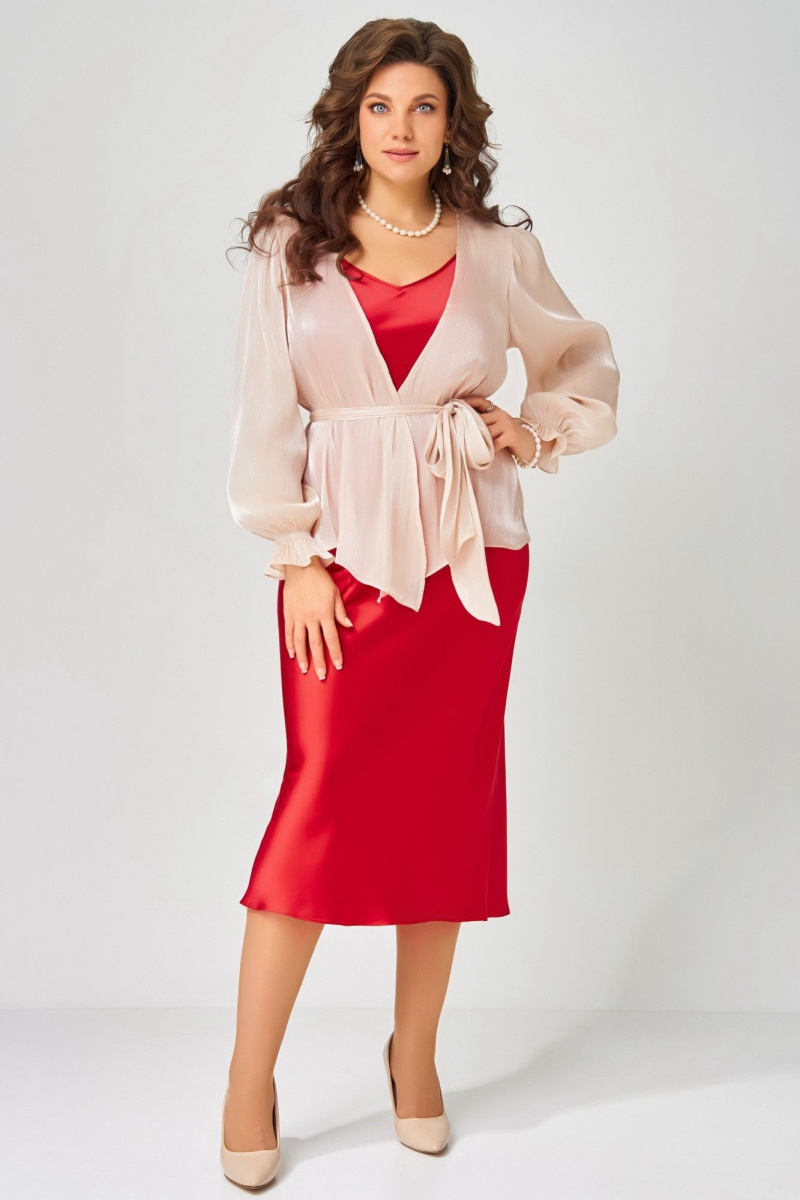 Плательный комплект Fita 3194  красный+пудра