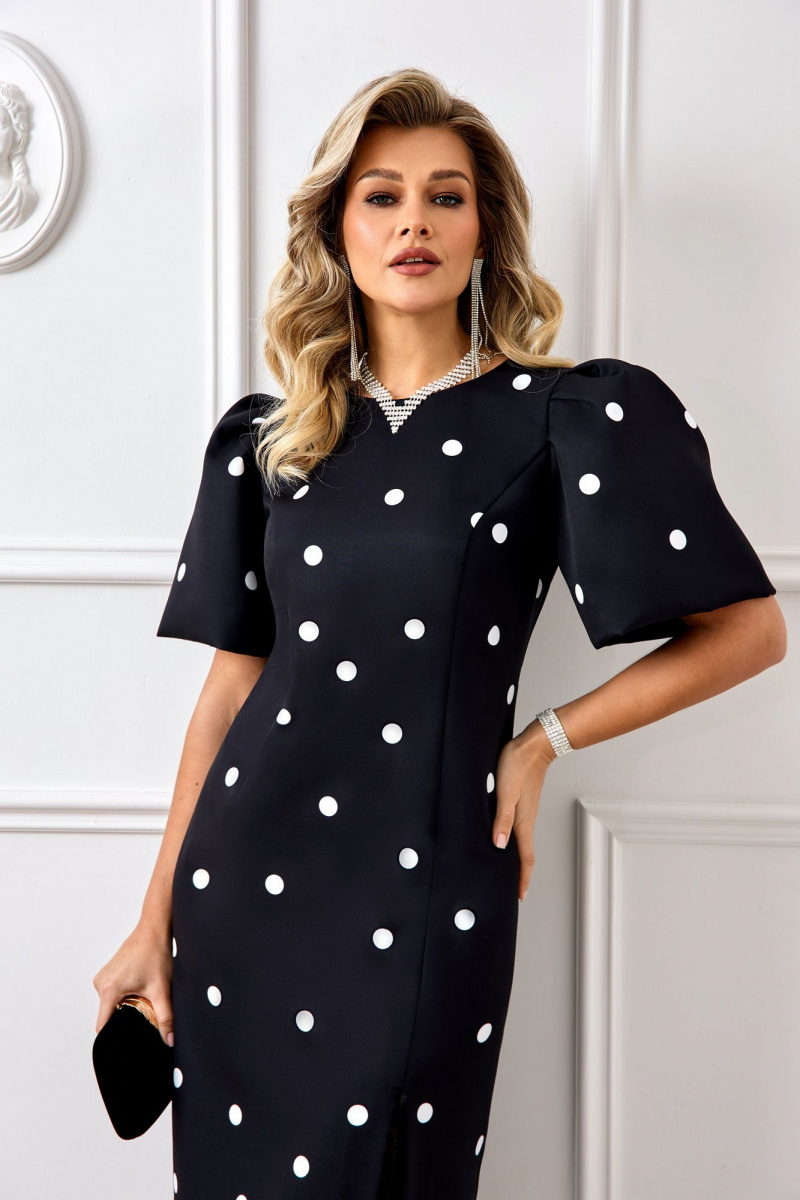Платья AGATTI 5888 черный_с_белым_горохом