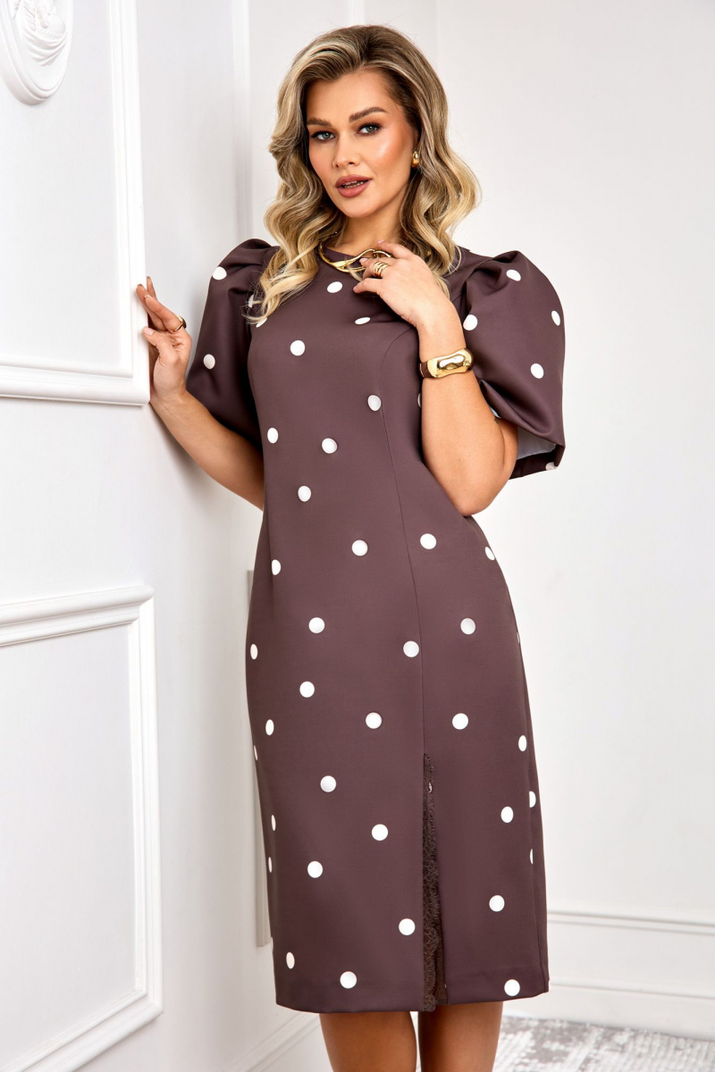 Платья AGATTI 5888-1 шоколадный_с_молочным_горохом