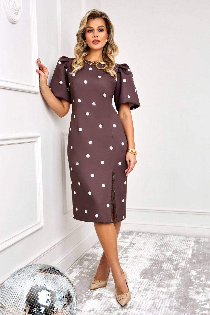 Платья AGATTI 5888-1 шоколадный_с_молочным_горохом