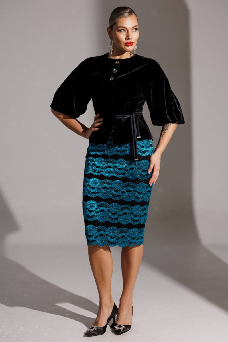 Брючный костюм Мода Юрс 25-2623 черный_бирюза