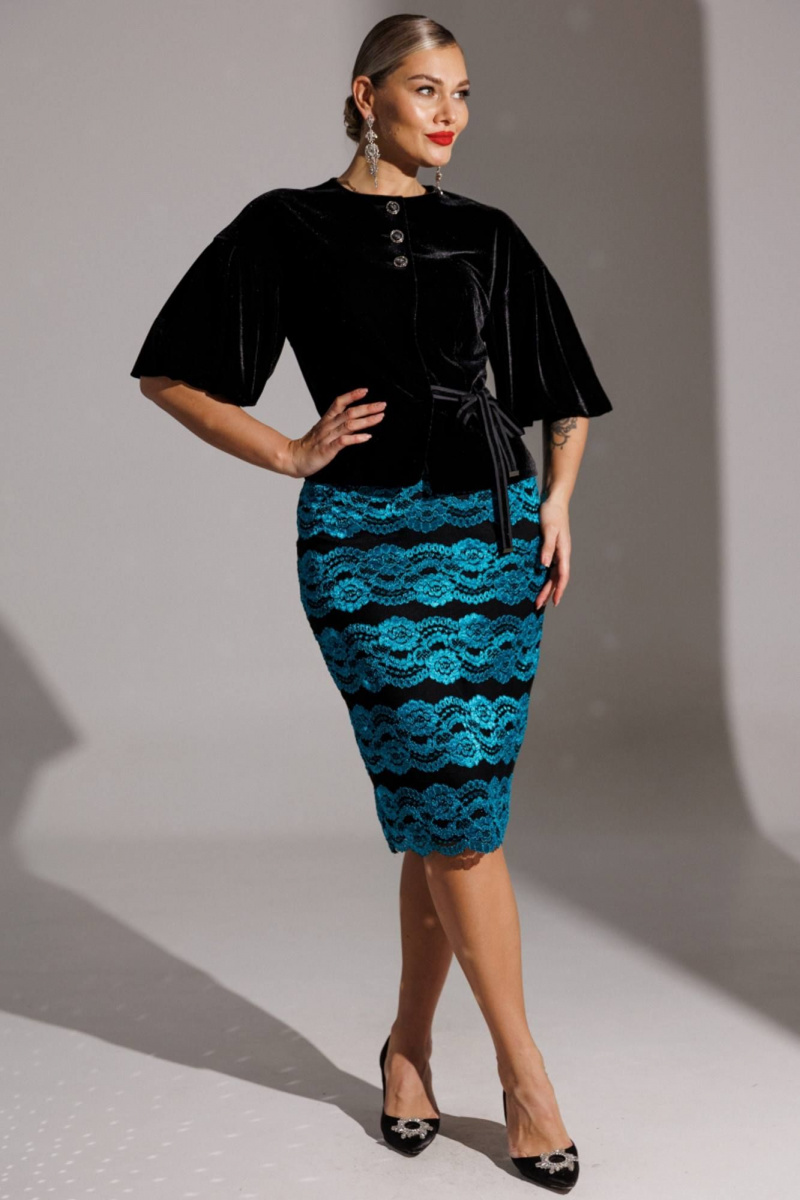 Брючный костюм Мода Юрс 25-2623 черный_бирюза