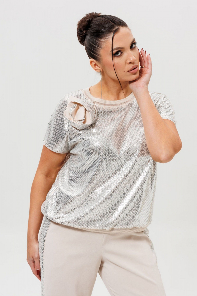 Брючный костюм Mislana 1277 серебро/беж