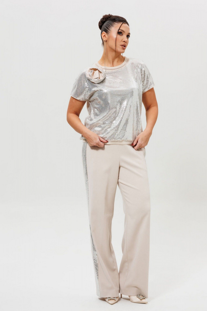 Брючный костюм Mislana 1277 серебро/беж