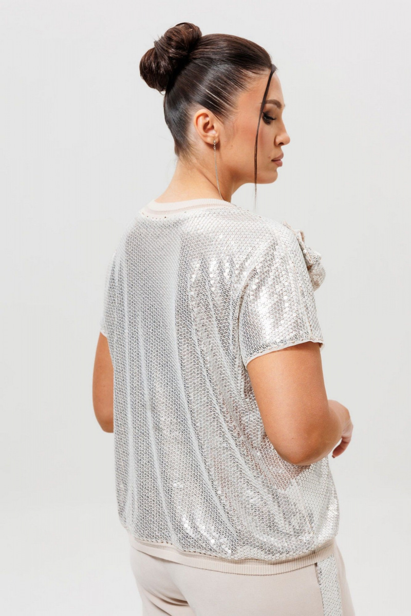 Брючный костюм Mislana 1277 серебро/беж