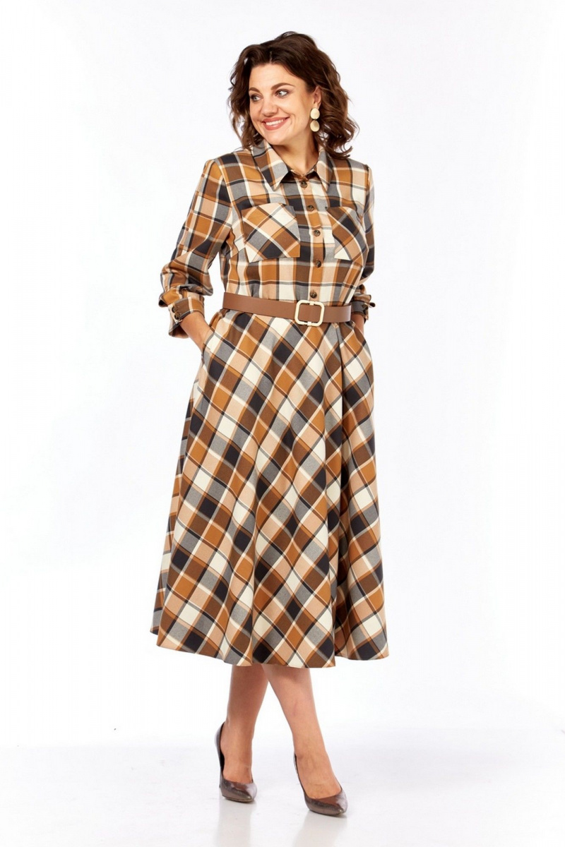 Платья Милора-стиль 1385 карамельно-коричневая_клетка