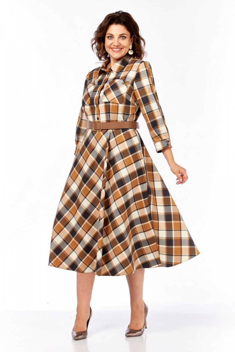 Платья Милора-стиль 1385 карамельно-коричневая_клетка