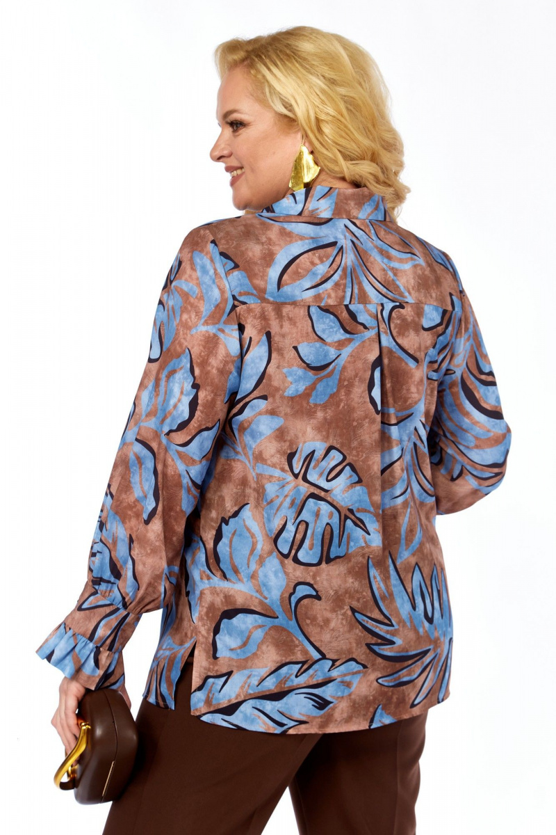 Блузы Элль-стиль 2398/2а коричневый_голубой_принт