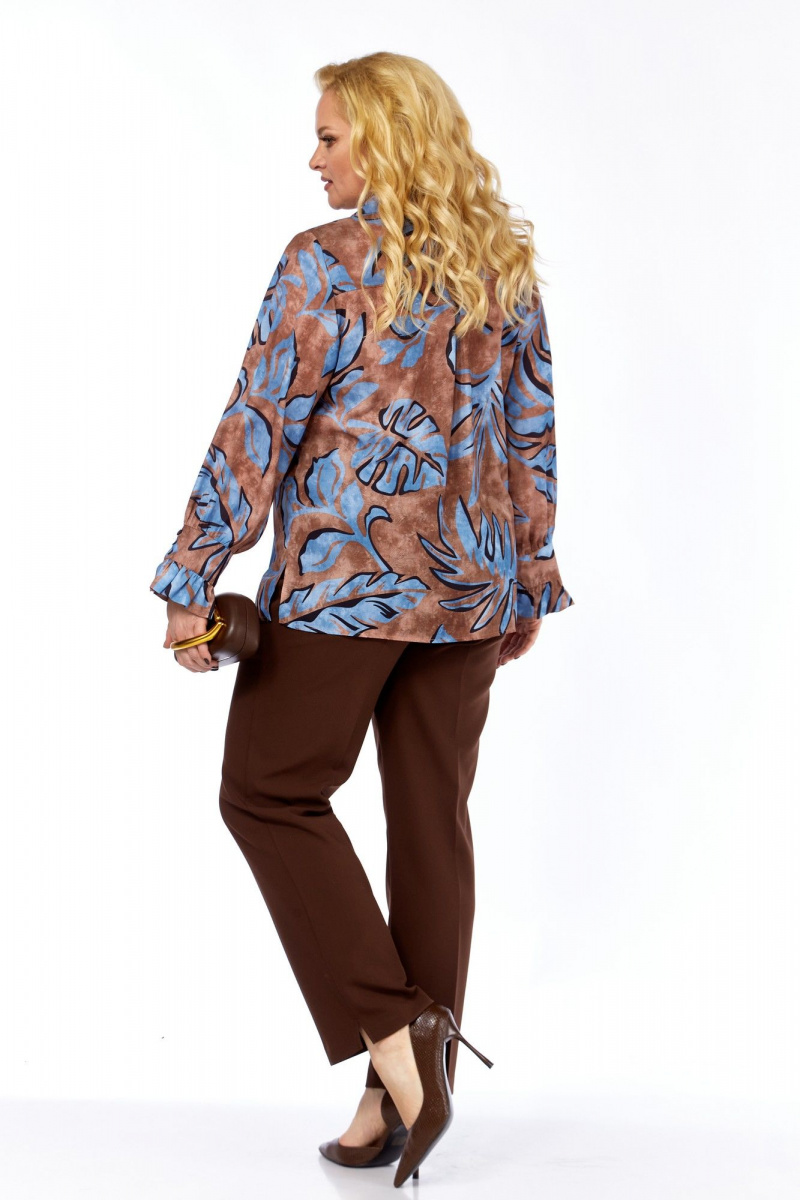 Блузы Элль-стиль 2398/2а коричневый_голубой_принт