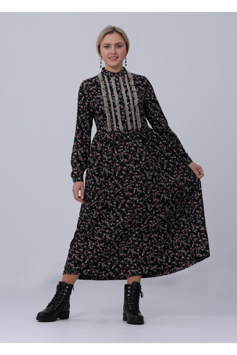 Платья Полинушка 682/1 розочки на черном