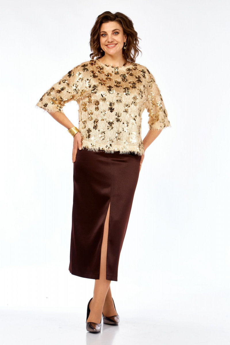 Юбочный комплект Ольга Стиль Л-433 золото-коричневый