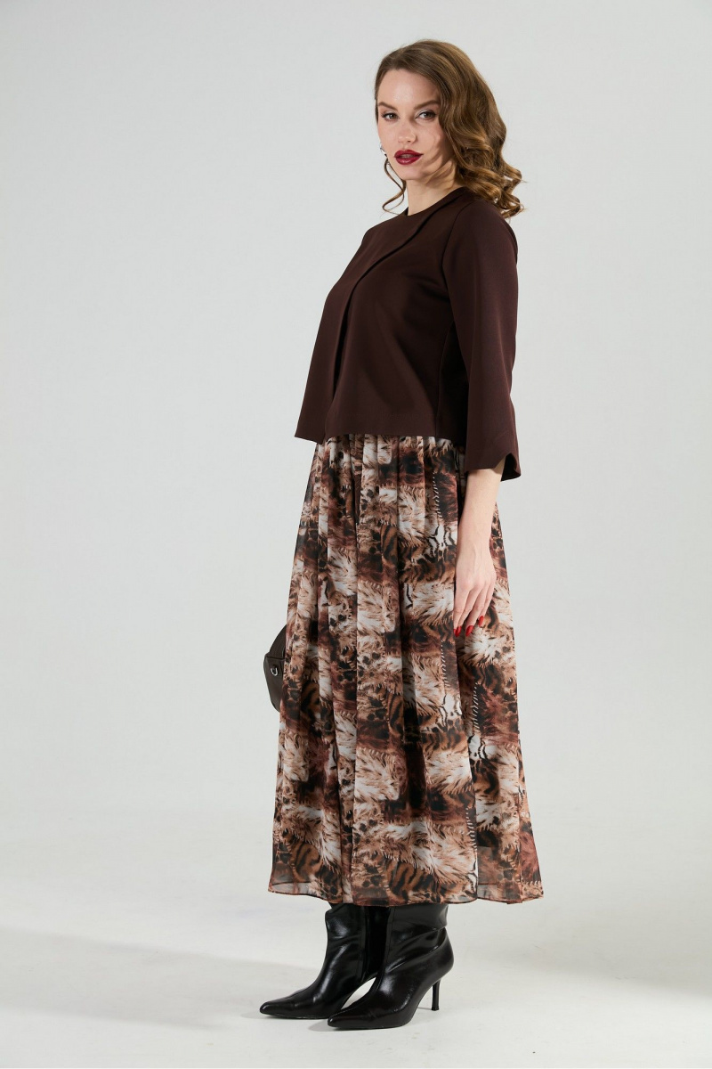 Платья NikVa 1007-1 шоколад_тигровая абстракция